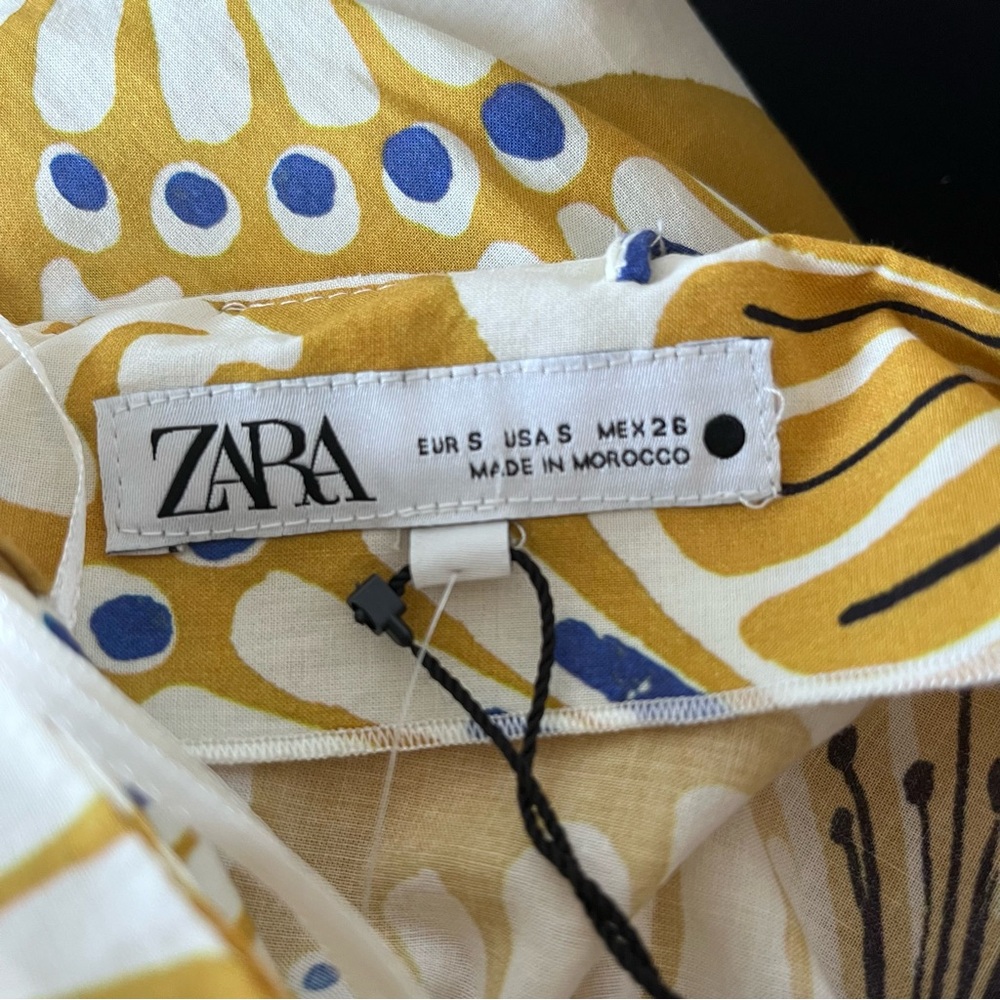 Zara Mustard Print Slip Maxi Dress Boho Resort Vacation Size S - Picture 6 of 7